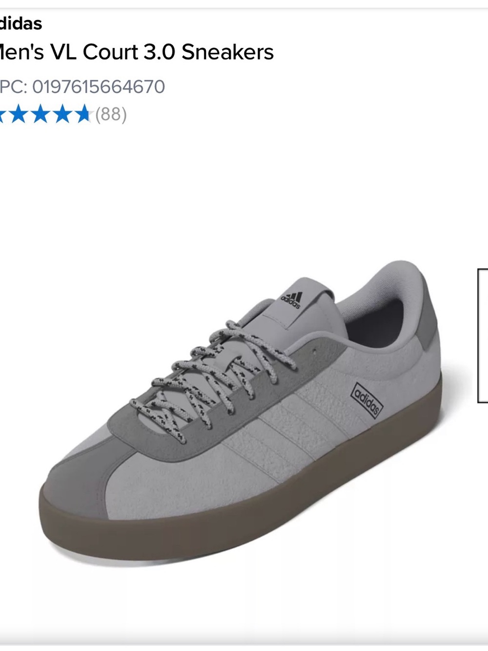 adidas Men's VL Court 3.0 Sneakers in Light Gray and Dark Gray with Brown Sole
